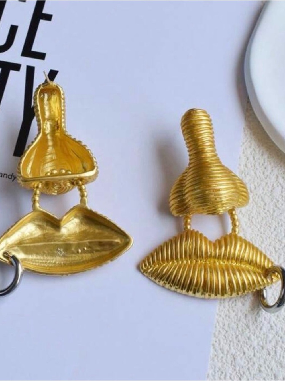 Gold Sculptural Statement Drop Earrings - Women Jewelry - Picture 2 of 5